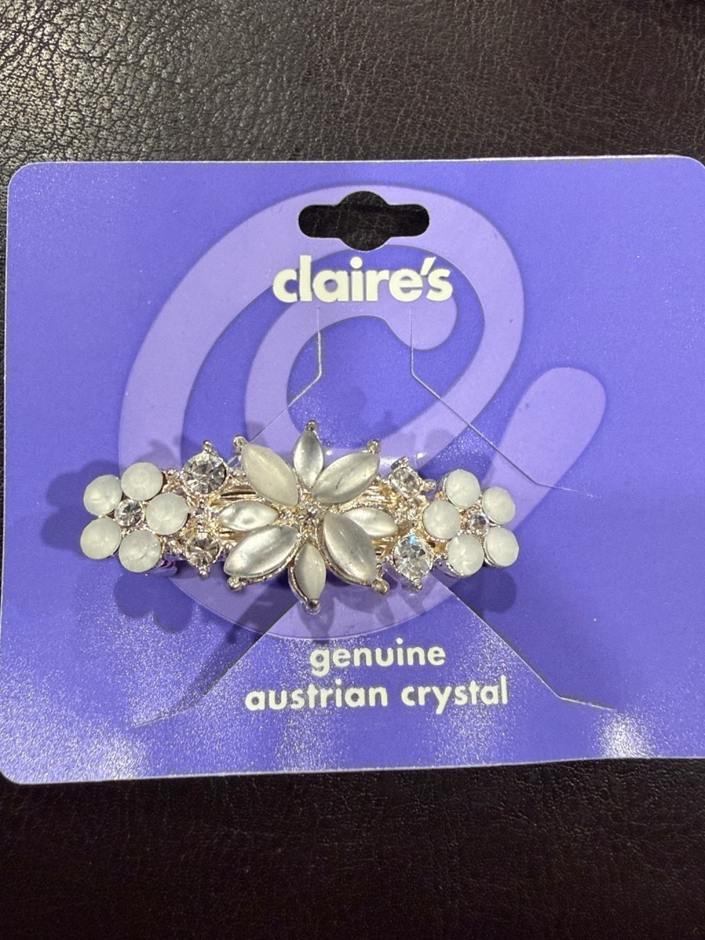 Claire's Silver and White Floral Crystal Hair Barrette Y2K Small NWT